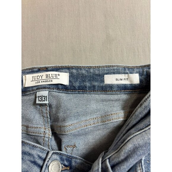 Judy Blue Jeans Womens Size 13/31 Slim Fit High Rise Wash Blue Denim Rhinestones - Picture 9 of 11